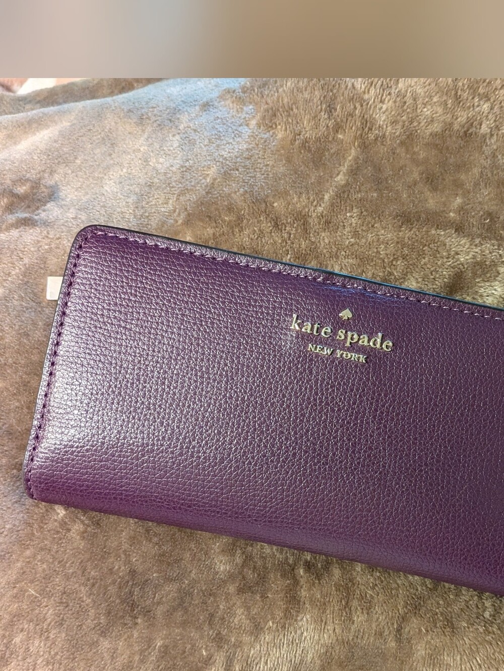 kate spade purple pebbled leather zip card holder wallet